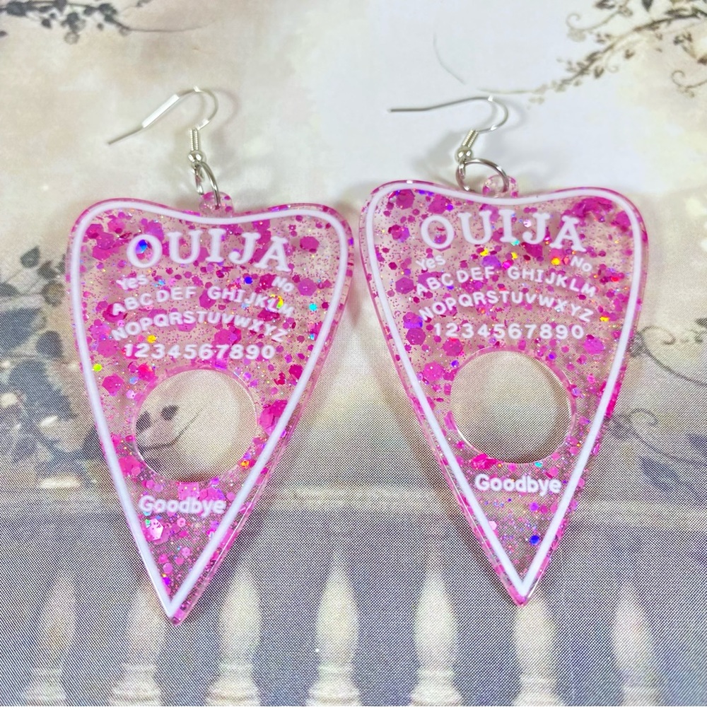 Multi pink glitter acrylic large Plectrum earrings